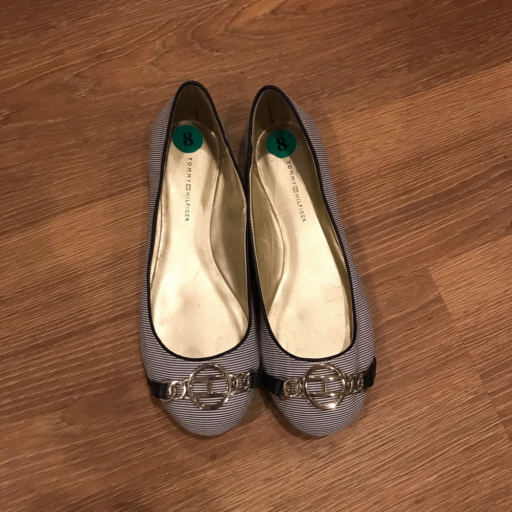 Tommy Hilfiger Navy and White Striped Flats